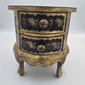 Vintage 1950s Golden Handpainted Florentine Jewelry Box Made In Italy